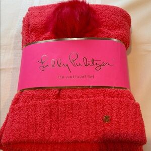 Lilly Pulitzer Ruby Red 2 Piece Frosti Scarf and Hat Set NWT